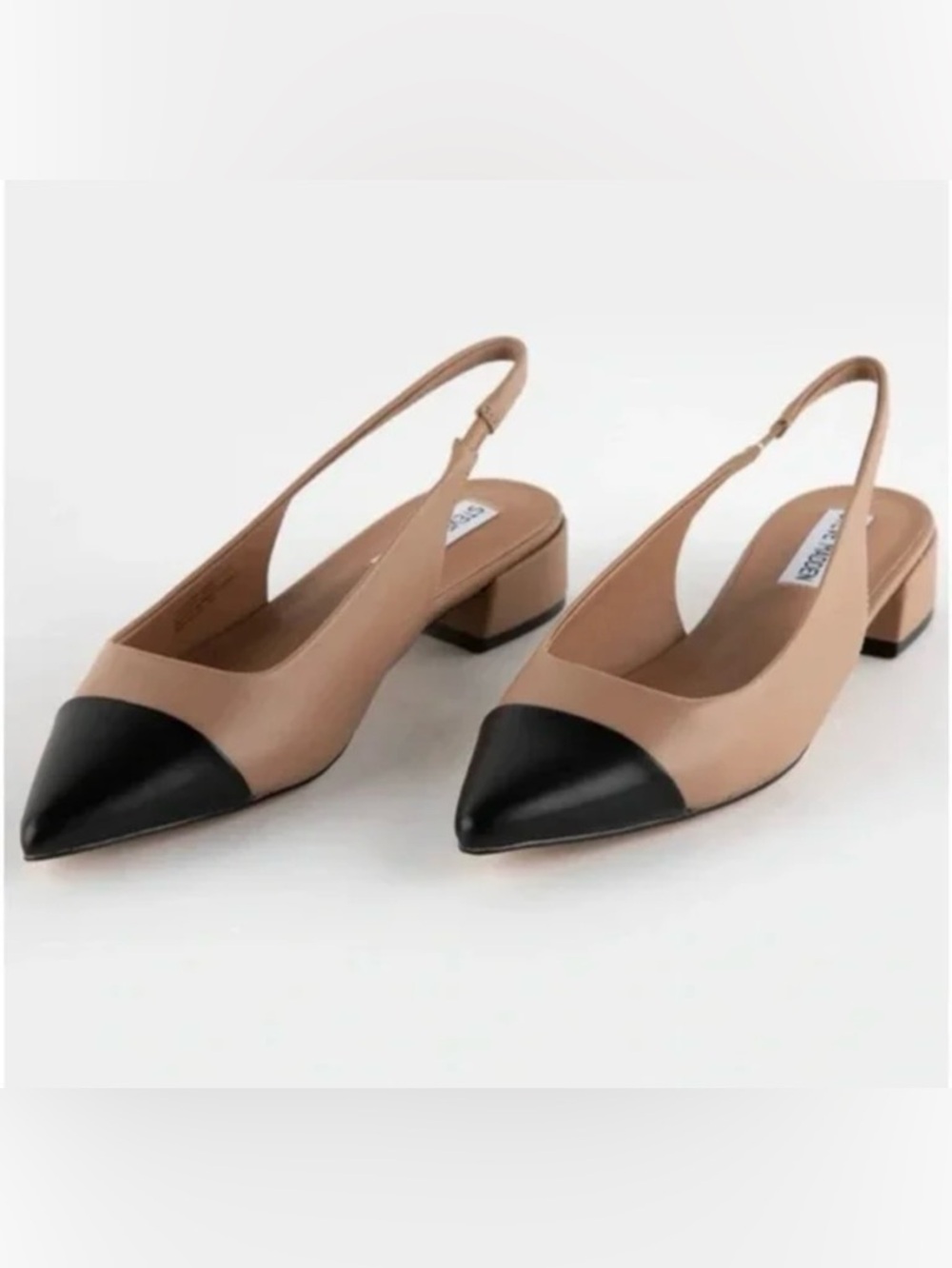 Steve Madden Two-Tone Slingback Pointed Pumps - Beige and Black